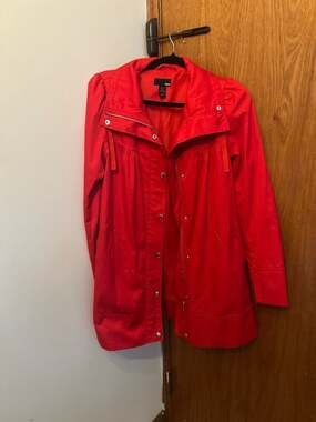 H&M Red Hooded Snap-Front Utility Rain Jacket